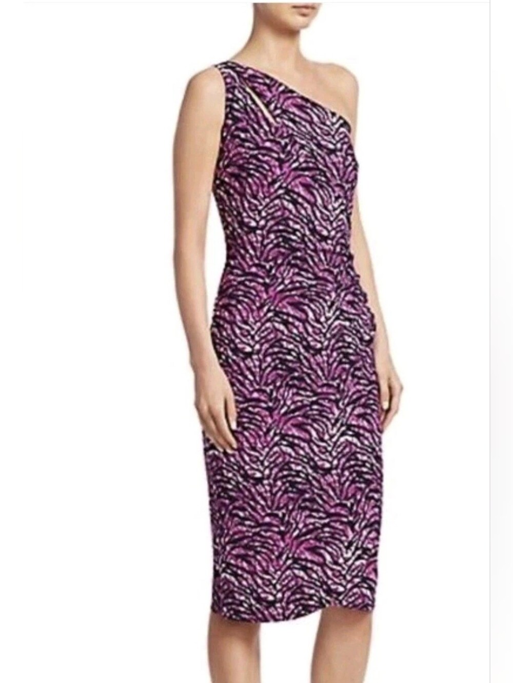 Chiara Boni La Petite Robe Dress Purple Animal Print One Shoulder Size S